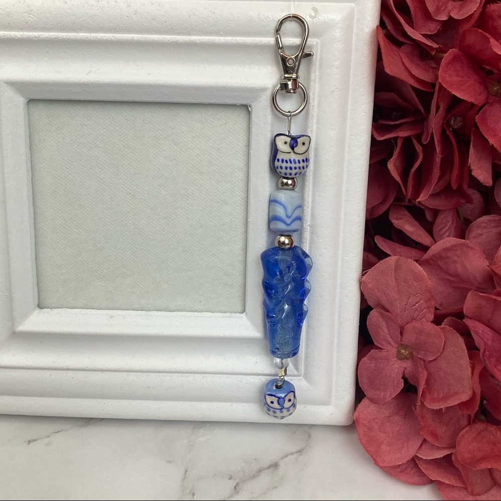 Beaded Blue Owl Purse Charm Bag Accessory - Picture 2 of 16
